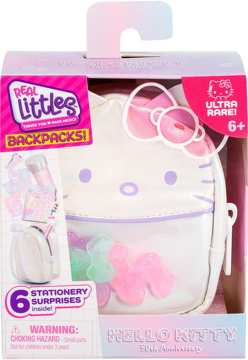 Real Littles Hello Kitty white backpack with miniature stationery surprises in retail packaging