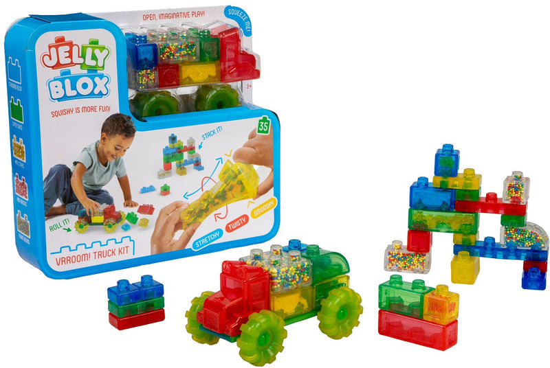 Jelly Blox Vrrrooom Truck Kit with squishy building blocks and assembled truck