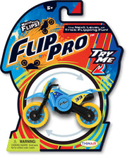 FlipPro blue and yellow spin bike toy in retail packaging