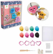 Kawaii felt craft kit with colorful wool, cookie cutters, and tools for making cute felt charms