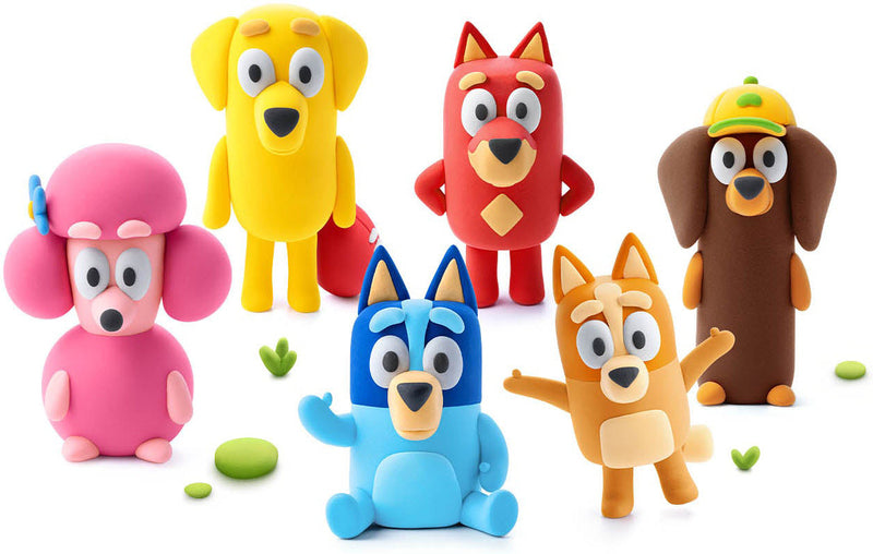 Hey Clay Bluey clay modeling figures showing colorful dog characters on white background