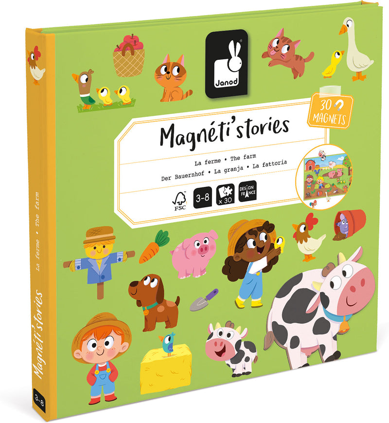 Magneti'Stories The Farm magnetic storytelling game box with 30 magnets featuring farm animals and characters