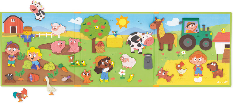 Janod Magneti'Stories farm-themed magnetic puzzle board with colorful farm animals and characters