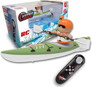 RC Kayak Racer with remote control, green and white kayak with orange kayaker figure