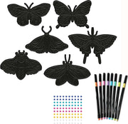 Black butterfly scratch art templates with colorful markers and gem stickers craft kit