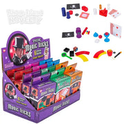 Magic trick box sets display with multiple colorful boxes and magic props