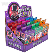 Amazing Magic Tricks display box with 6 different series of magic trick sets in colorful packaging