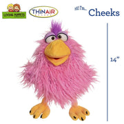 Living Puppets Cheeks 14 inch pink furry bird puppet with orange beak and feet