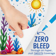 Hand using Magic Stix marker on underwater scene artwork demonstrating zero bleed through feature