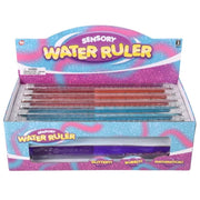 Display box of sensory water rulers with glitter in various colors