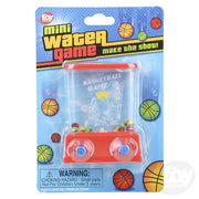 Mini water basketball game toy in clear plastic container with red base
