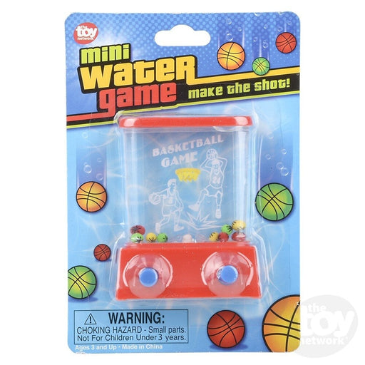 Mini water basketball game toy in clear plastic container with red base