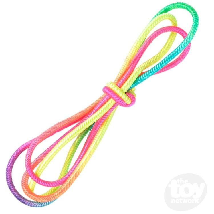 Colorful rainbow Chinese jump rope with multiple loops tied together