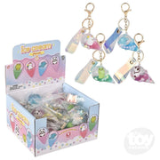 Kawaii animal ice cream liquid keychains with display box showing cute characters