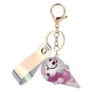 Kawaii panda ice cream cone keychain with holographic strap and lobster clasp