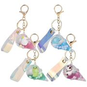 Four kawaii animal ice cream liquid keychains with clip-on attachments in various colors