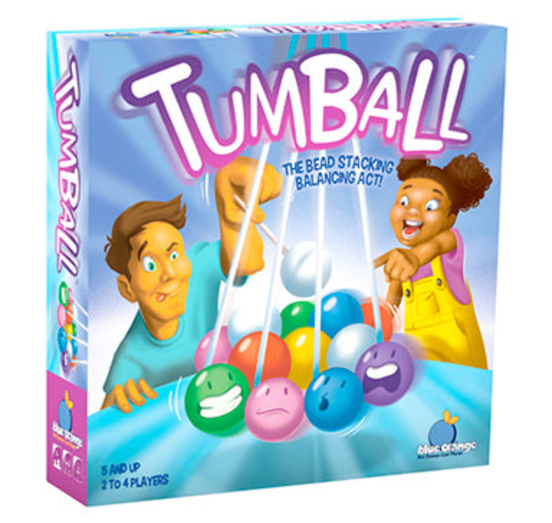 Tumball board game box by Blue Orange Games featuring colorful balls and children playing.