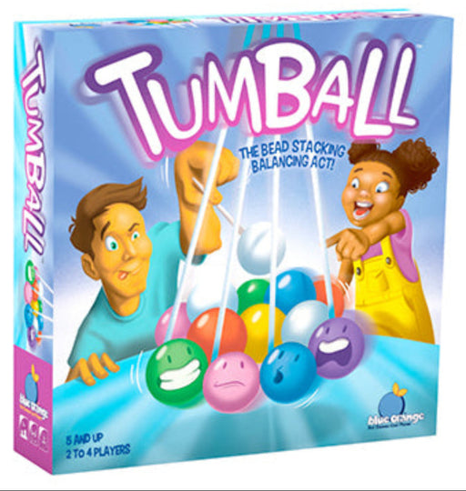 Tumball board game box by Blue Orange Games featuring colorful balls and children playing.