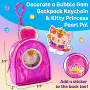 Pink miniature backpack keychain with bubble gem window and decorative cat princess sticker