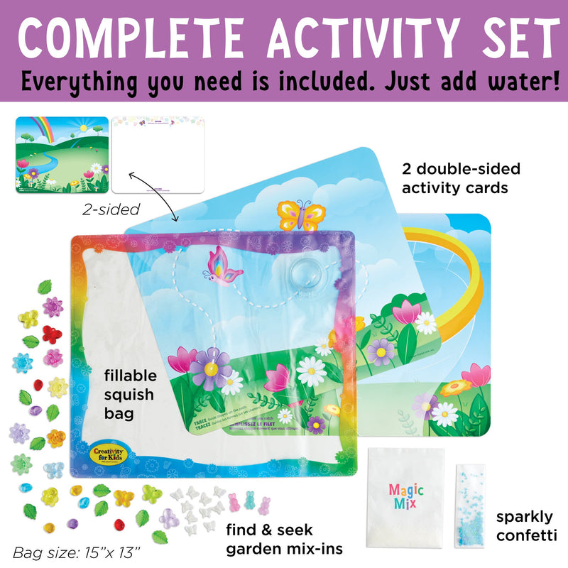 Butterfly garden sensory squish bag activity set with fillable bag and colorful mix-ins