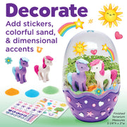 Mini Garden Pony terrarium kit with unicorn figures, decorative stickers, and colorful sand