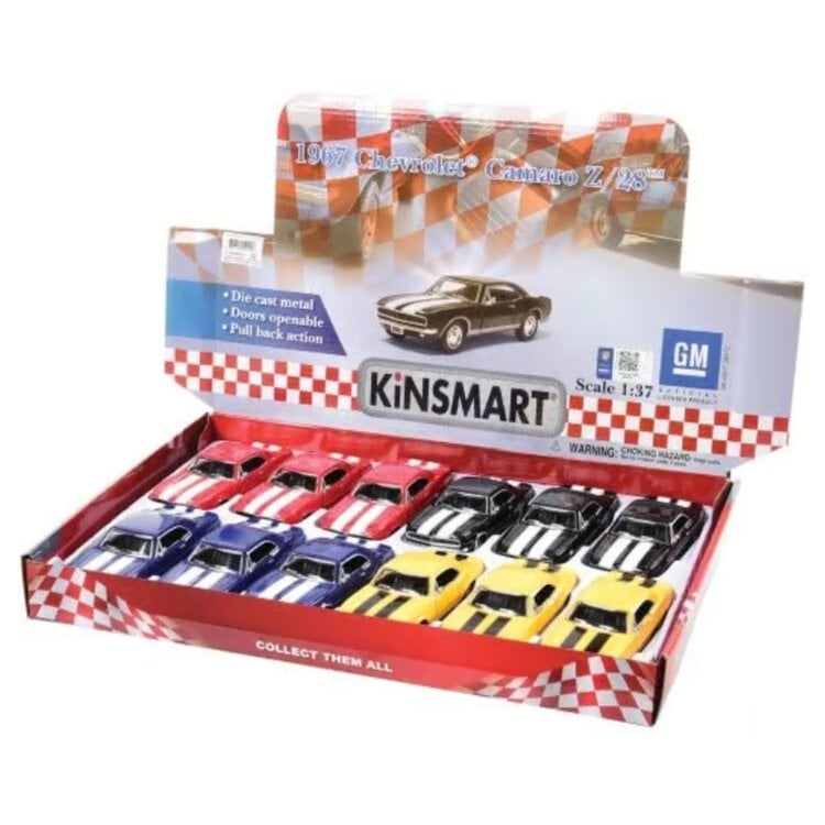KiNSMART 1967 Chevrolet Camaro Z28 diecast car collection display box with multiple colored models