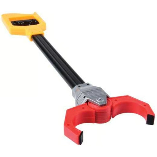 Red robot claw grabber toy with yellow handle and black extending arm