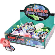 Dinosaur Pop-Tubes display box with colorful fidget toys and sample tube shown