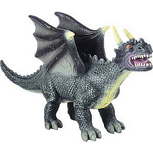 Dark gray dragon toy figure with wings spread and teeth showing