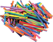 Colorful mesh tube toy fidgets scattered on white background showing various bright colors