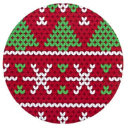 Red circular disc with ugly Christmas sweater knit pattern design