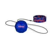 Blue Waboba Moon Ball with attached wrist strap on white background