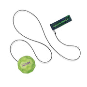 Green Waboba Moon bounce ball with cord and bounceback attachment on white background