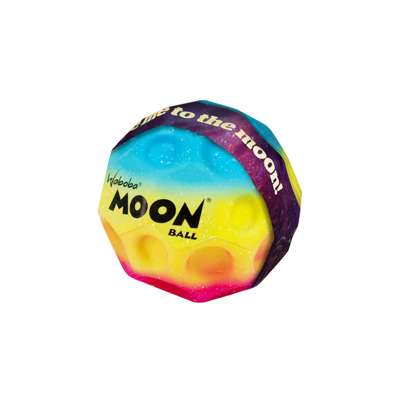 Waboba Moon Ball with rainbow gradient colors and 'Bounce to the Moon' text