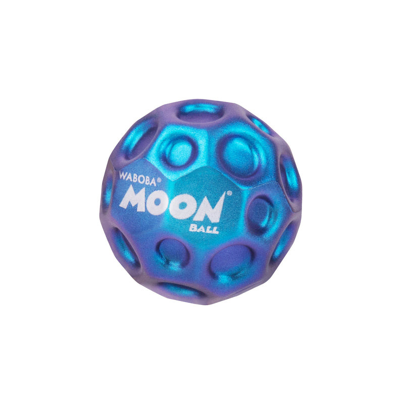 Waboba Moon Ball with blue and purple metallic crater pattern surface