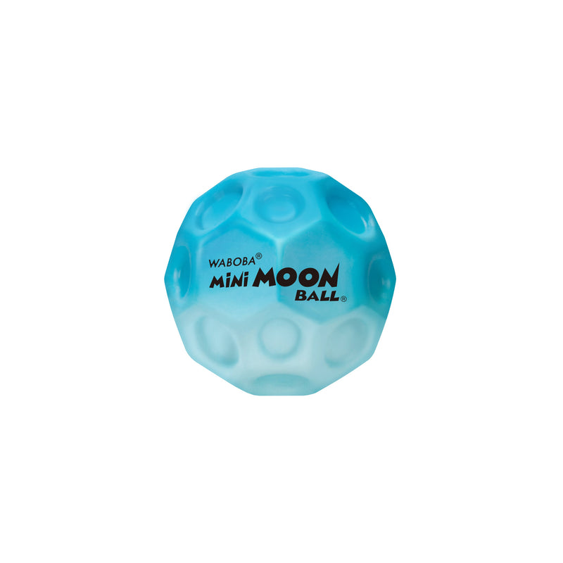 Blue Waboba Mini Moon Ball with crater texture on white background