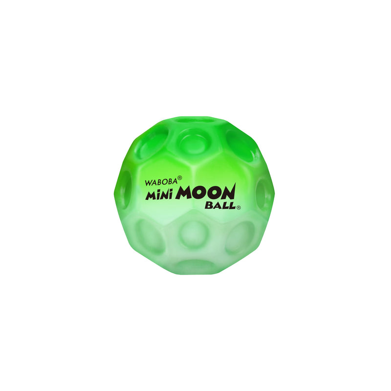 Green Waboba Mini Moon Ball with crater-like textured surface on white background