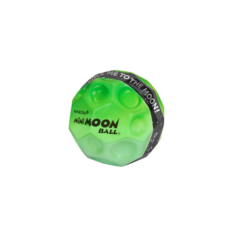 Green Waboba Mini Moon Ball with crater-like surface texture on white background