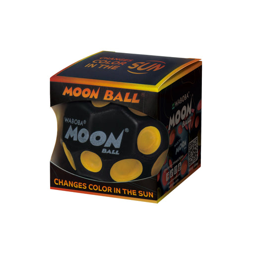Waboba Moon Ball in black with yellow spots showing color-changing UV feature