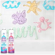Fluffy Foam Soap bottles in blueberry and cherry scents with colorful foam creations