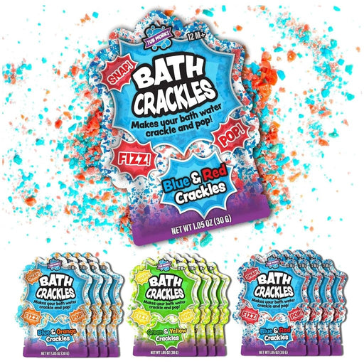 Bath Crackles packets in multiple color varieties with colorful powder explosion effect