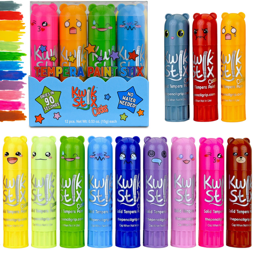 Kwik Stix Cuties 12-pack colorful tempera paint sticks with cute animal faces
