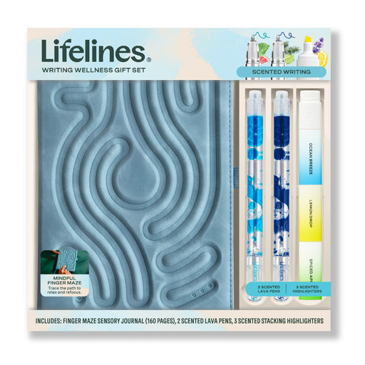 Lifelines Writing Wellness Gift Set with blue finger maze journal and scented pens