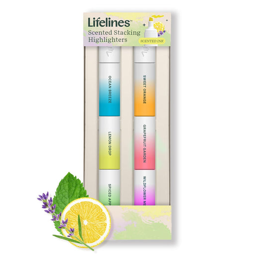 Lifelines scented stacking highlighters six-pack with colorful markers and botanical graphics
