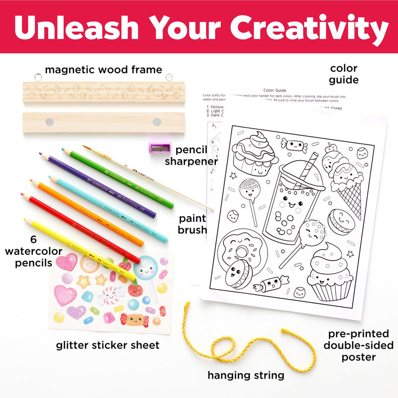 Faber-Castell paint by number sweets wall art kit with watercolor pencils and accessories