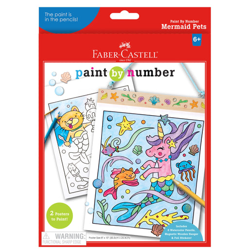 Faber-Castell Paint by Number Mermaid Pets kit package with coloring sheets and pencils