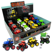 Crazy Truck 12-piece assortment display box with colorful friction-powered toy trucks